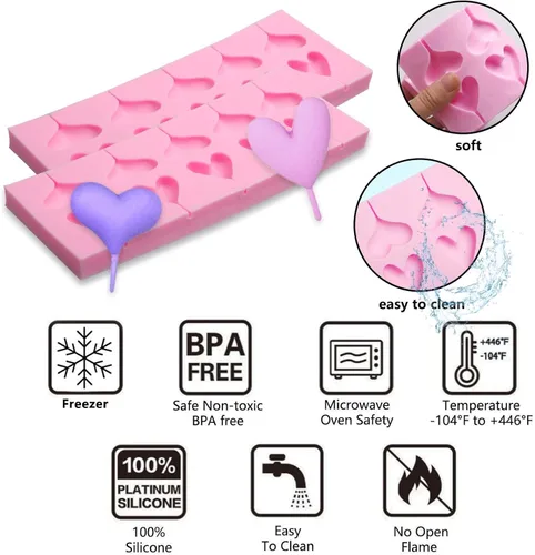 Miniatura 3 de Moldes de silicona de chocolate con forma de corazón, 2 paquetes de 10 cavidades para dulces de San Valentín para decoración de pasteles de boda