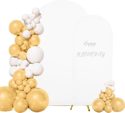 Miniatura 8 de Juego de 2 fundas para arco de boda de 2 lados, parte superior redonda de spandex, funda ajustada para telón de fondo de arco para fiesta de Beige