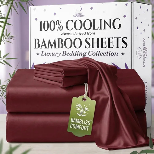 Miniatura 29 de SLEEP SANCTUARY - Juego de sábanas 100% viscosa derivada de bambú tamaño individual 4 piezas – Sábanas de lujo BamBliss de enfriamiento