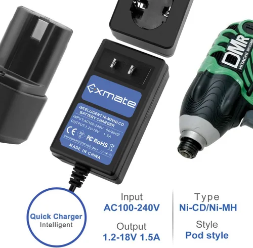 Miniatura 2 de Exmate Cargador de batería de 1.2V-18V compatible con batería Hitachi 7.2V, 9.6V, 12V 14.4V 18V Pod Style (no para batería de iones de litio)