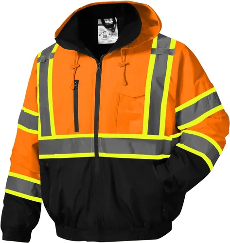 Miniatura 12 de SKSAFETY - Chaquetas reflectantes de alta visibilidad para hombres, chaqueta de seguridad impermeable para hombres con bolsillos, abrigos de trabajo