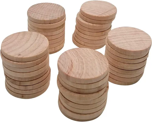 Miniatura 3 de Monedas de madera natural de 1.5 pulgadas sin terminar, piezas redondas de madera para proyectos de manualidades y artes, 50 por paquete.