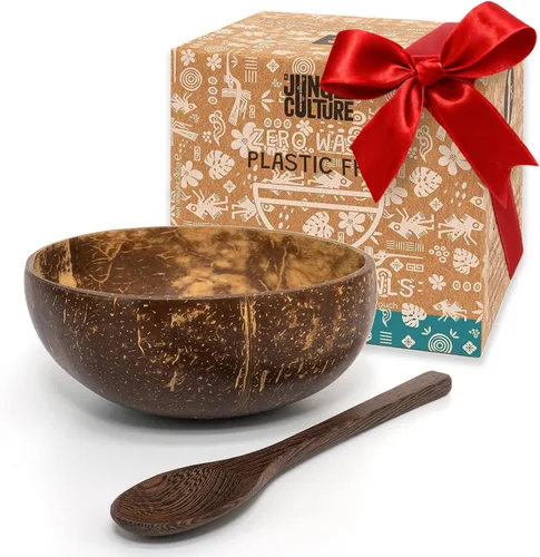 Miniatura 9 de Jungle Culture Juego de 2 cuencos de coco pulido y cucharas de madera con pajitas de bambú • Tazones de yogur natural y batidos ideales para creami