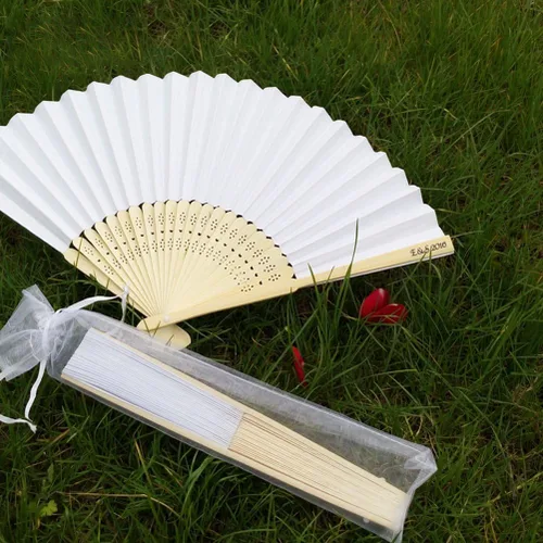 Miniatura 7 de SUPVOX 50pcs Cordón Organza Plegable Mano Ventilador Bolsa de mano Soporte de Ventilador de Bolsillo Fiesta Boda Favor Bolsas (Blanco)