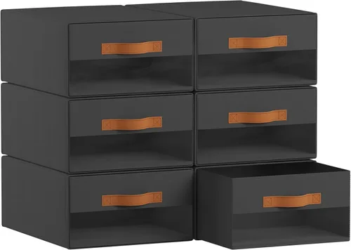 Miniatura 9 de Homsorout Contenedores grandes de almacenamiento para armario, paquete de 6 cajas apilables extraíbles de tela con ventana transparente, contenedor