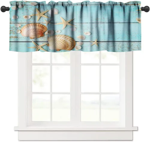 Miniatura 7 de JESTRONRY Cenefa de ventana con diseño de estrella de mar, diseño tropical de conchas marinas oceánicas, cenefa de cortina para decoración de cocina
