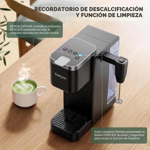 Miniatura 8 de Tastyle Cafetera de una sola porción con espumador de leche desmontable integrado, máquina de café helado y caliente para cápsulas K y café molido