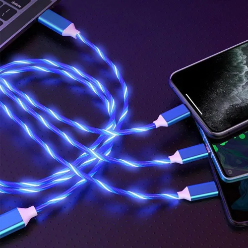 Miniatura 2 de IHAO Cable de carga multipuerto, 3 combinaciones en un cable USB A a USB C/Micro USB PD, cable de carga rápida iluminado LED que fluye compatible