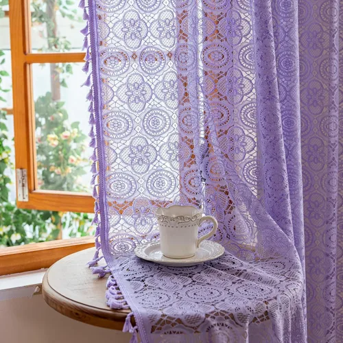 Miniatura 14 de YJ YANJUN - Cortinas de café boho, 24 pulgadas de largo, 2 paneles, cada una de 59" de ancho x 24" de largo, beige, con crochet, cortinas de cocina