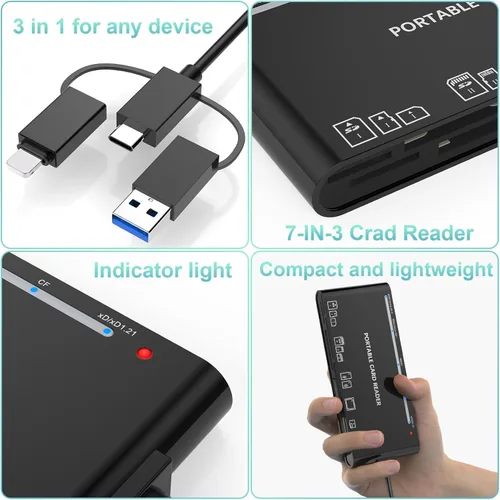 Miniatura 4 de Memory Stick Pro Duo - Lector de tarjetas SD/Micro SD/TF/XD/CF/M 7 en 1 para Windows, Mac, Linux (USB-A + USB-C + IP)