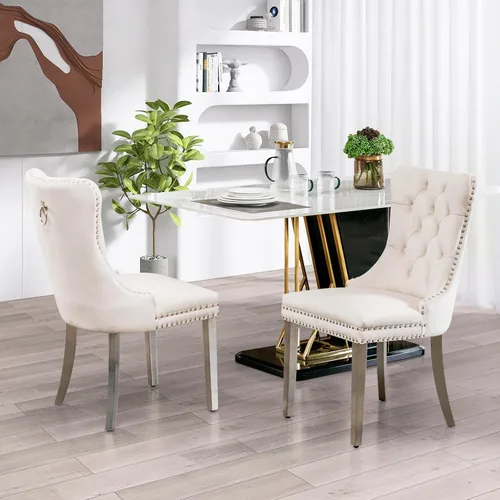 Miniatura 2 de SoarFlash - Juego de 2 sillas de comedor de terciopelo, silla lateral de respaldo alto, silla lateral moderna tapizada de alta gama con respaldo