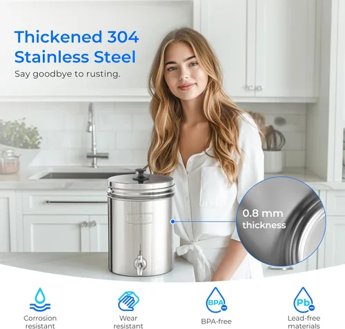 Miniatura 6 de Waterdrop TK-AB Sistema de filtro de agua por gravedad, estándar NSF/ANSI 42 y 372, reduce el cloro, sistema de acero inoxidable con filtración
