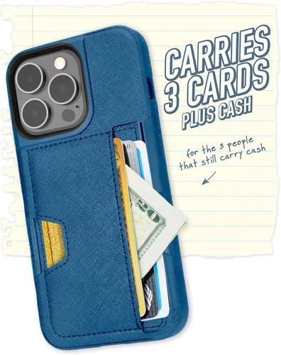 Miniatura 3 de Smartish Funda tipo cartera para iPhone 13 Pro – Wallet Slayer Vol. 2 [delgada + protectora] tarjetero con función atril - Azul sobre verde Blues