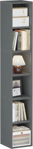 Miniatura 10 de ALISENED 70.8" 6 Tier Tall Narrow Bookshelf, 6 Shelf Wooden Corner Bookcase, Modern Skinny Cubes Storage Organizer Display Shelving for Bedroom
