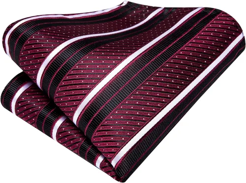 Miniatura 221 de Hi-Tie Corbatas de seda para hombre, diseño de cachemira a rayas, con bolsillo, gemelos cuadrados, conjunto formal de negocios