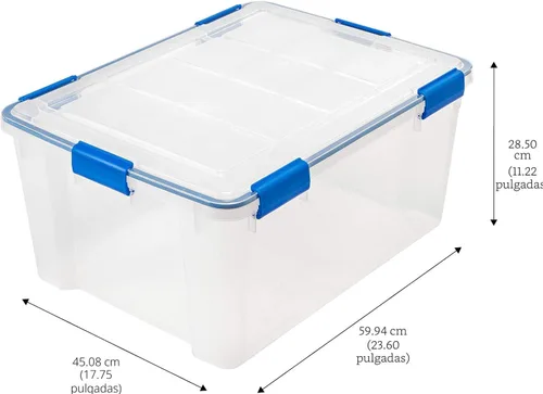 Miniatura 2 de IRIS USA - Contenedor organizador de plástico hermético de 60 cuartos de galón con tapa duradera y sello y hebillas de cierre seguro