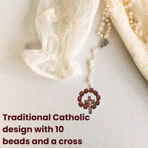 Miniatura 4 de Catholica Shop Anillo elástico de rosario de dedo católico, cuentas de oración de madera de cerezo – Paquete de 6 unidades – Hecho en Brasil