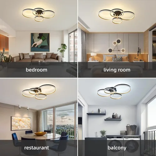 Miniatura 2 de Ganeed Lámpara de techo LED regulable, moderna lámpara de techo de 4 anillos con control remoto, 60 W, luces de techo doradas para sala de estar
