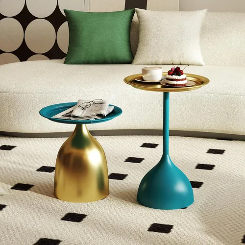 Miniatura 8 de Benkyo Mesas anidables negras con pedestal, juego de 2 mesas auxiliares anidables, mesa auxiliar redonda de metal, mesa de sofá moderna para sala
