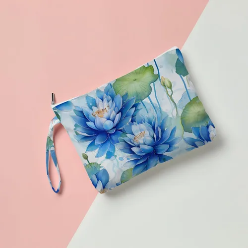 Miniatura 4 de Fokongna Bolsa húmeda con estampado floral, pequeño organizador portátil impermeable multifuncional para mujeres, lirio de agua azul, ideal para uso