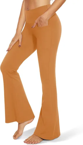 Miniatura 52 de TNNZEET Leggings acampanados negros para mujer, pantalones de yoga cruzados con bolsillos, corte de bota, leggings acampanados