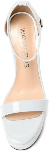 Miniatura 3 de WAYDERNS Sandalias de tacón alto con plataforma y correa de tobillo para mujer, con hebilla de noche, puntera abierta, de moda, de charol, de 6