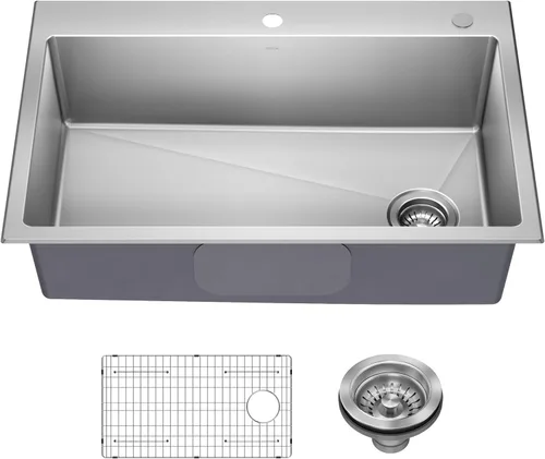 Miniatura 16 de Kraus Fairlane 25-pulgadas Fregadero de cocina de acero inoxidable de calibre 18, de un solo cuenco, para caída/montaje superior, KHT641-25