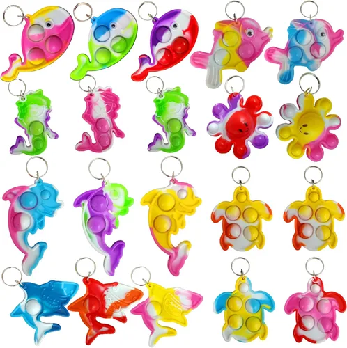 Miniatura 9 de Paquete de 30 llaveros a granel con diseño de animales marinos, pulpos, tiburones, tortugas, delfines, mini llavero pop amigo, recuerdos de fiesta