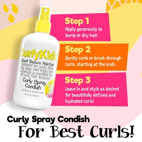 Miniatura 8 de CurlyKids Curly Spray Condish Acondicionador sin enjuague para cabello rizado para niños, hidrata y suaviza el cabello rizado, enrollado, ondulado