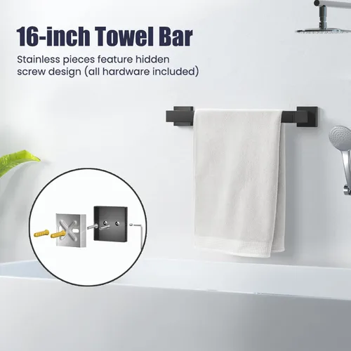 Miniatura 2 de Juego de accesorios de hardware para baño: juego de barra de toallas de baño de 5 piezas, toalleros para baño montados en la pared, SUS304 de acero