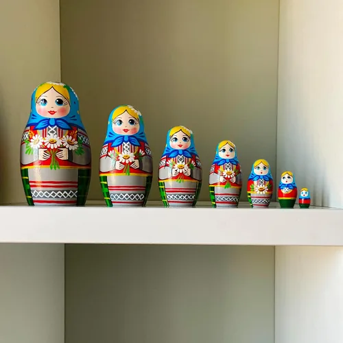 Miniatura 4 de AEVVV Juego de 7 muñecas rusas de anidación - Muñeca Matryoshka en vestido tradicional bielorruso - Muñeca rusa con acianos, espiguillas y flores