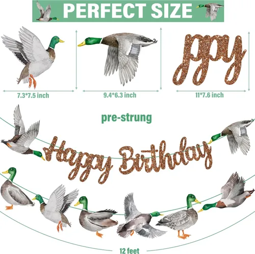 Miniatura 5 de Pancartas de feliz cumpleaños de pato mallardo, decoraciones de cumpleaños de caza de patos, pancartas de fiesta de cumpleaños de pato malardo