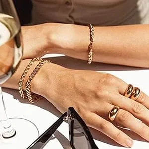 Miniatura 4 de JINEAR Anillo de cúpula gruesa chapado en oro de 18 quilates con diseño de croissant trenzado trenzado para mujeres y hombres, anillo de boda