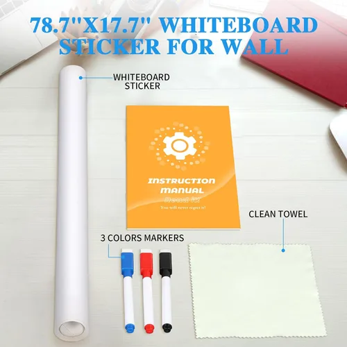 Miniatura 4 de Adhesivo de Pizarra Blanca Magnética 47"x16.5" Papel de Pizarra Magnética de Borrado en Seco para Adhesivo de Pared Refrigerador Hoja de Pizarra
