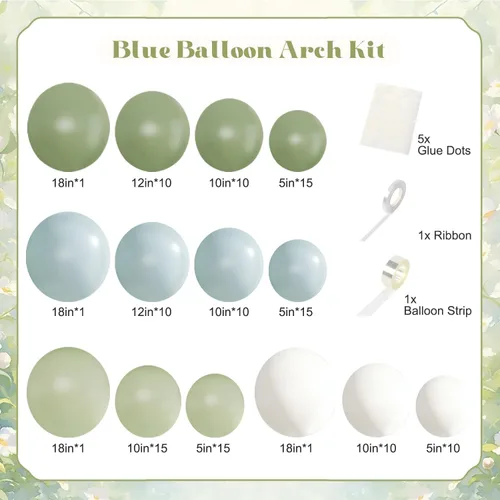 Miniatura 5 de Kit de arco de globos verde salvia azul pastel, 124 piezas de globos macarón amarillo blanco verde para decoraciones de cumpleaños de ganso, género