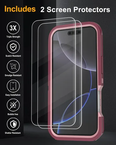 Miniatura 6 de Tall silver Funda para iPhone 16 Pro Max con [2 protectores de pantalla + 2 protectores de lente de cámara], 3 en 1, protección resistente de grado