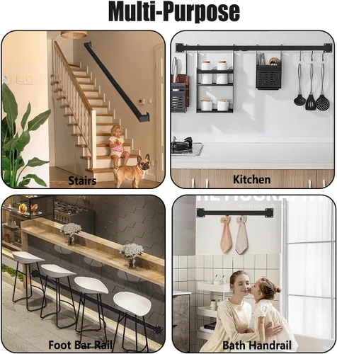 Miniatura 6 de Barandilla de escalera para escaleras interiores, kit de barra de agarre moderno de 4 pies con acabado negro mate, barandillas antideslizantes