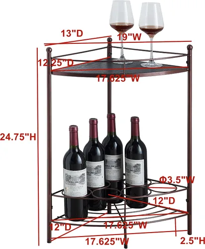 Miniatura 8 de Kings Brand Furniture - Mesa auxiliar de esquina con estante de almacenamiento, estante de almacenamiento de vino para 7 botellas, bronce