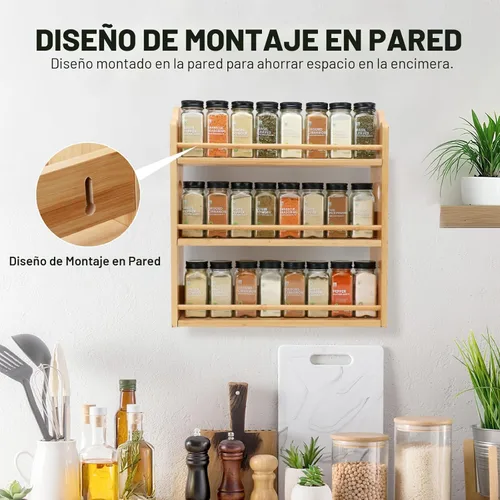 Miniatura 5 de Estante de especias de bambú de 3 niveles, organizador de estante de especias, estante para frascos de condimentos, organizador de especias