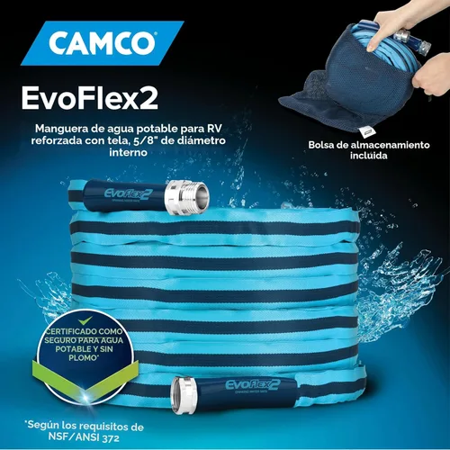 Miniatura 2 de Camco EvoFlex2 - Manguera de agua potable de 25 pies, manguera de agua potable para caravana reforzada con tela y ultraligera, no contiene plomo