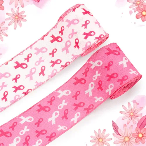 Miniatura 7 de Threetols 2 rollos de cintas de 10 yardas con alambre para concientización sobre el cáncer de mama, cinta de concientización de leopardo rosa