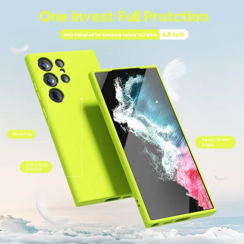 Miniatura 3 de oakxco para Samsung Galaxy S22 Ultra Funda de teléfono de silicona líquida, color sólido fluorescente brillante, cubierta protectora de goma TPU