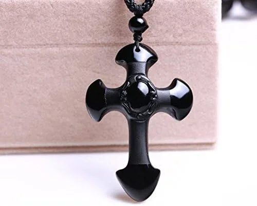 Miniatura 3 de Colgante de cruz de obsidiana natural, Piedra, obsidiana