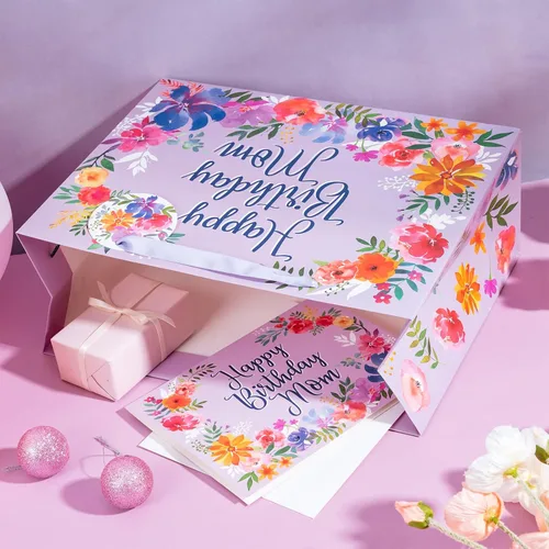 Miniatura 7 de WRAPAHOLIC Bolsa grande de regalo de cumpleaños para mamá de 13 pulgadas con tarjeta y papel de seda, elegante diseño floral con diseño de feliz