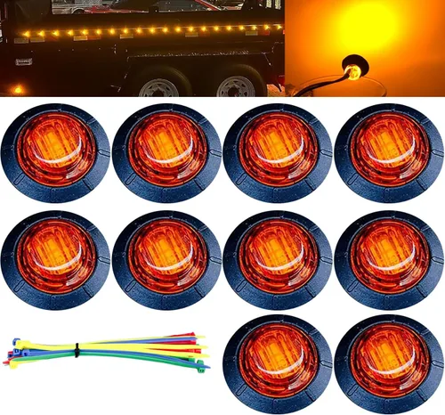 Paquete de 10 luces LED de 3/4 pulgadas, color ámbar, con 3 LED, para remolque, camiones, autobuses, vehículos marinos, vehículos recreativos,