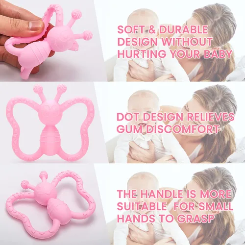Miniatura 4 de Juguetes de dentición para bebés, diseño de mariposa, juguete para aliviar el dolor para bebés recién nacidos, regalo de ducha neutro seguro