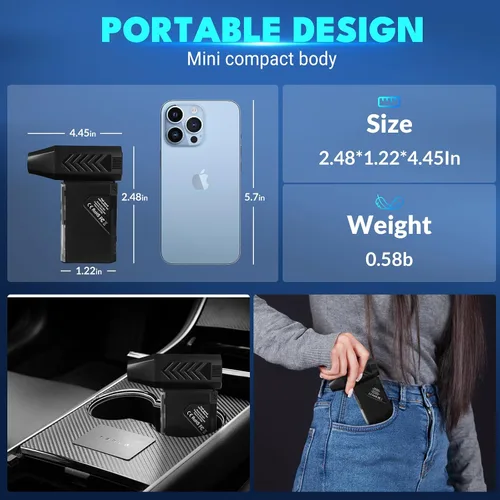 Miniatura 7 de Ventilador Turbo Potente, Mini Plumero Eléctrico de Aire Comprimido y Aspiradora, 130000RPM Soplador de Aire Portátil Recargable Inalámbrico de Mano