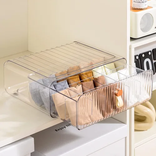 Organizador de ropa interior para armario, organizador acrílico para calcetines, brasier y ropa interior con divisores, organizador apilable de 24