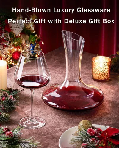 Miniatura 2 de JBHO Juego de 4 copas de vino Burgundy de cristal estilo italiano de 21 onzas sopladas a mano - Cristal transparente premium sin plomo - Caja