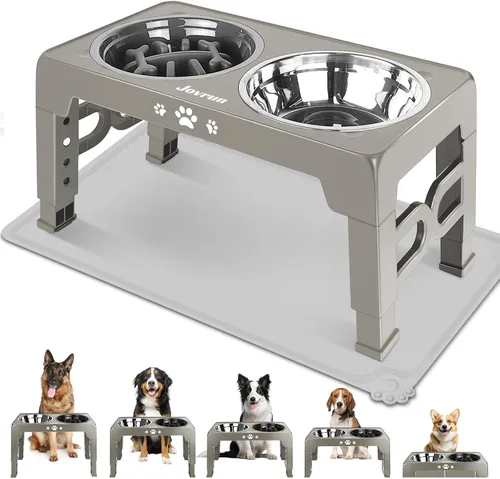 Miniatura 16 de Jovrun Cuencos Elevados para Perros, Comedero para Perros con Platos de Acero Inoxidable y Cuenco de Alimentación Lenta, Soporte Elevado Ajustable
